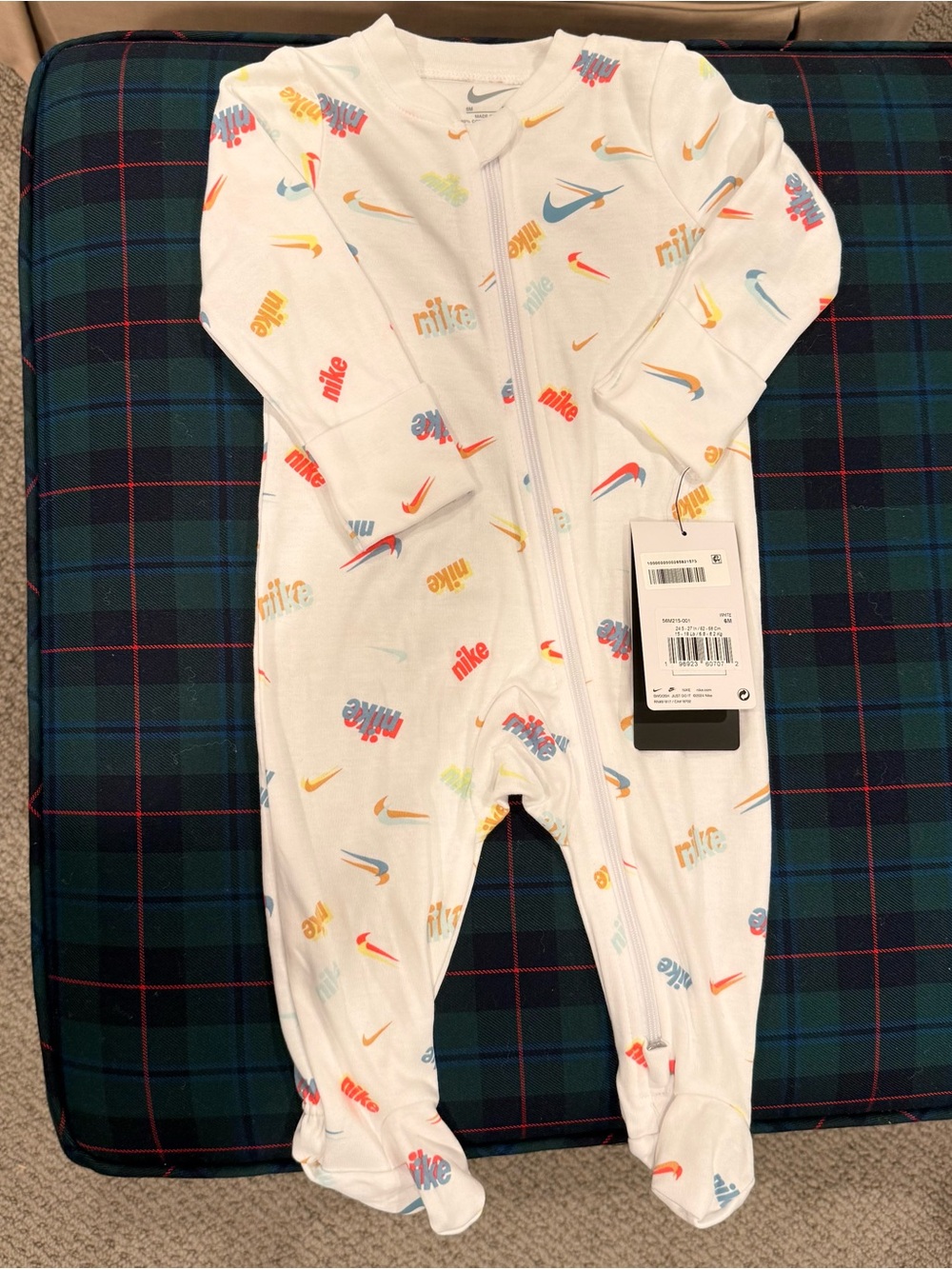 NWT Nike White Footie One-Piece with Multicolor Swooshes
